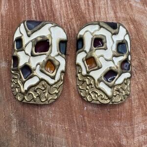 LA Rage Modernist Mixed Materials Textured Design. Clip Ons.